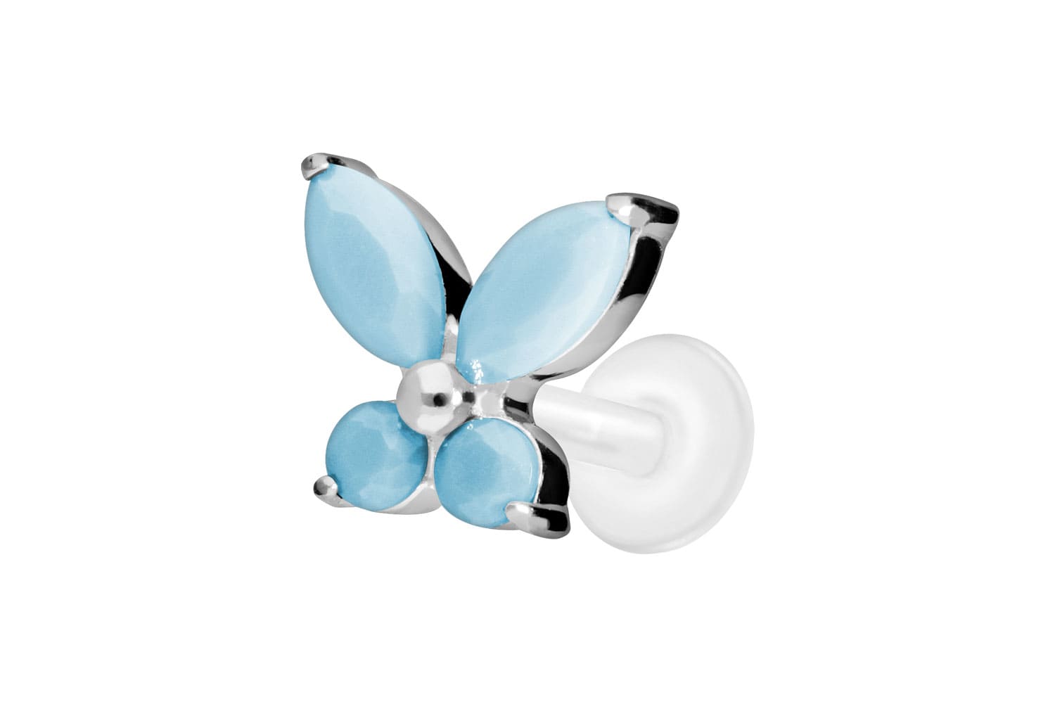 PTFE Labret Piercing mit Innengewinde + Titan-Aufsatz SCHMETTERLING+SYNTHETISCHE TÜRKISE